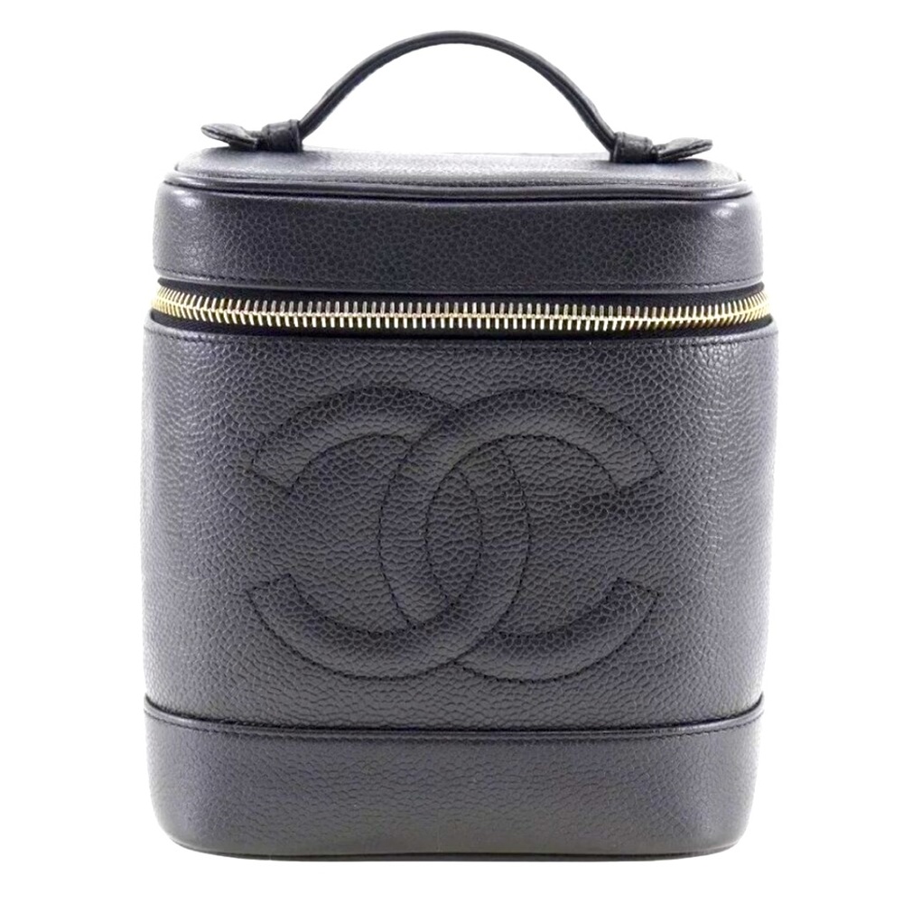 Authentic Chanel “CC” Black Caviar Vanity Bag w/COA
